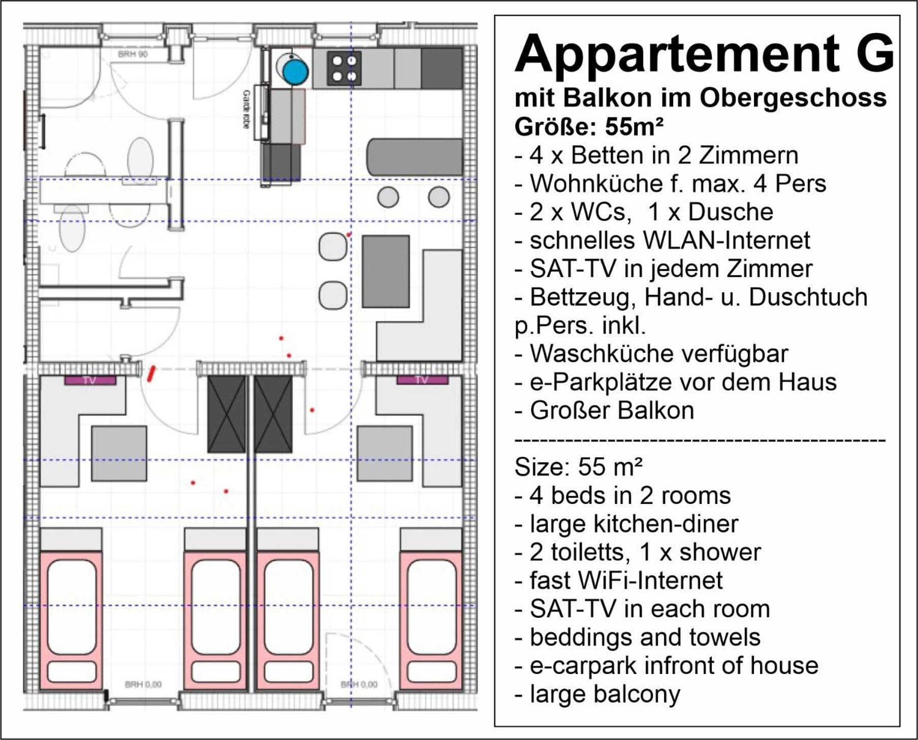APARTMENTHAUS "AM KORNFELD" - 10 Gästewohnungen mit 1-3 Schlafzimmern, 40 Betten, Raucherbalkon, Reinigungs- & Wäscheservice, Grillgarten, Parkplatz, photo 4