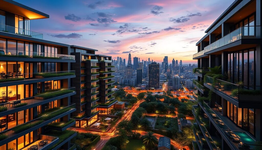 Upscale condominiums in urban luxury living